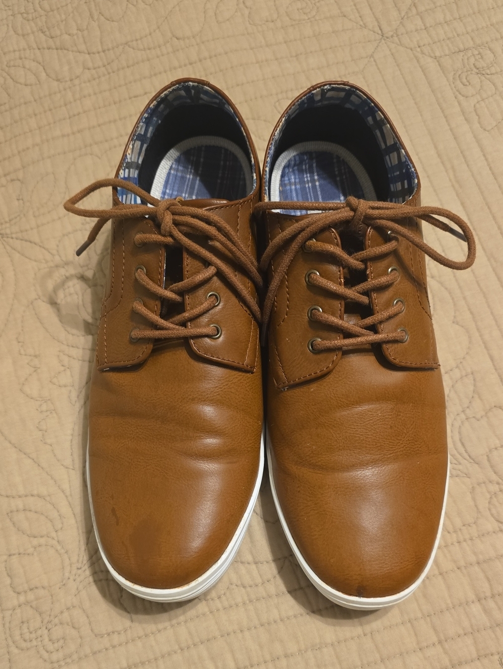 Ben Sherman Presley Oxford Cognac Tan Faux Leather Sneakers Shoes Size 10